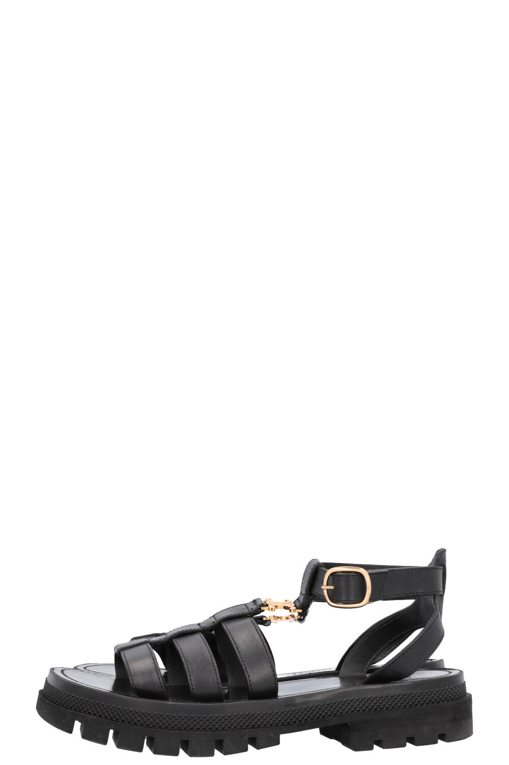 CELINE Clea Triomphe Gladiator Flats Leather Black