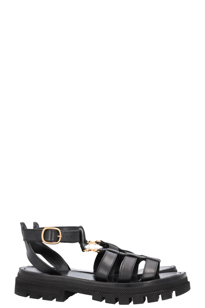 CELINE Clea Triomphe Gladiator Flats Leather Black