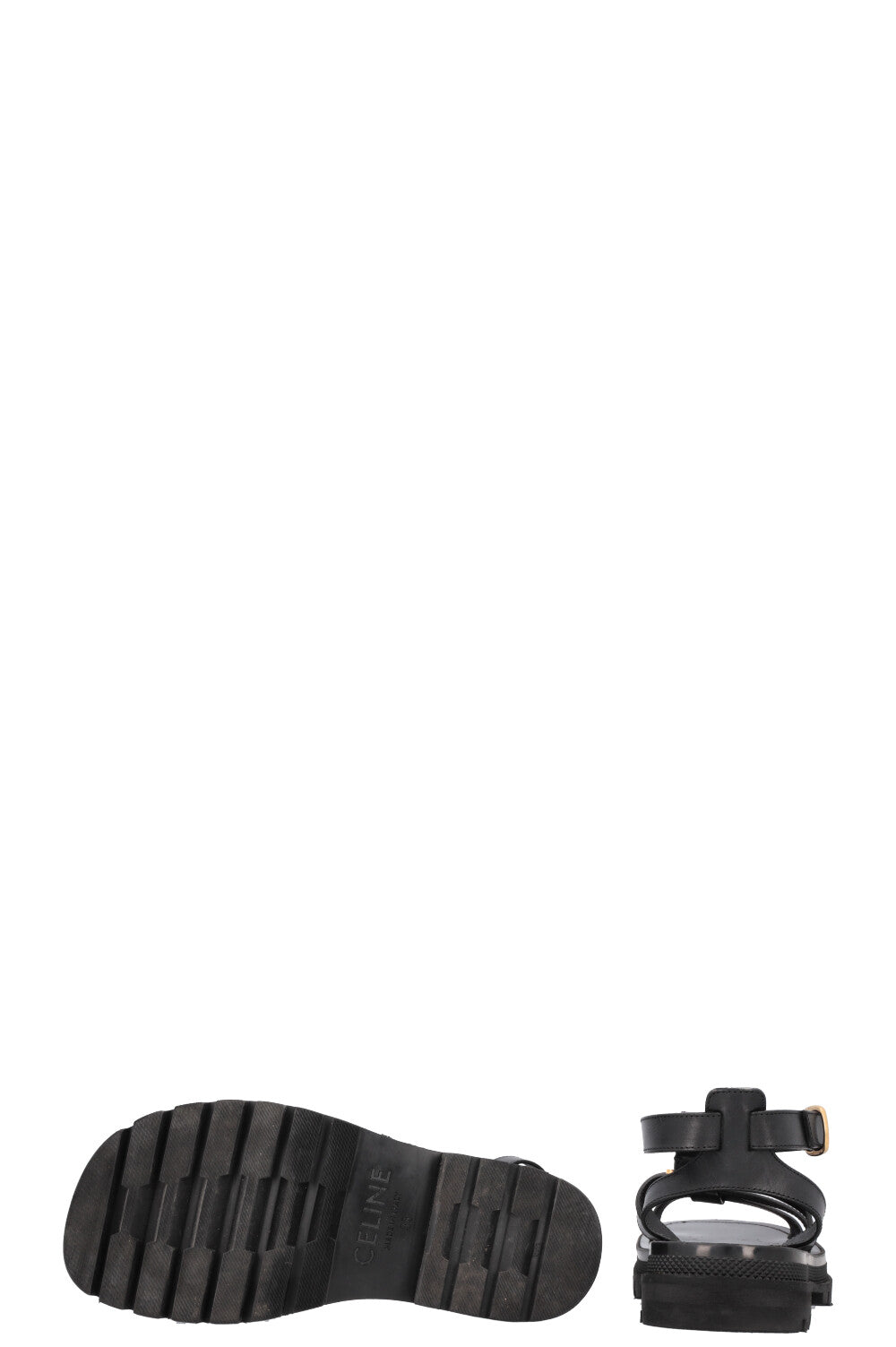 CELINE Clea Triomphe Gladiator Flats Leather Black