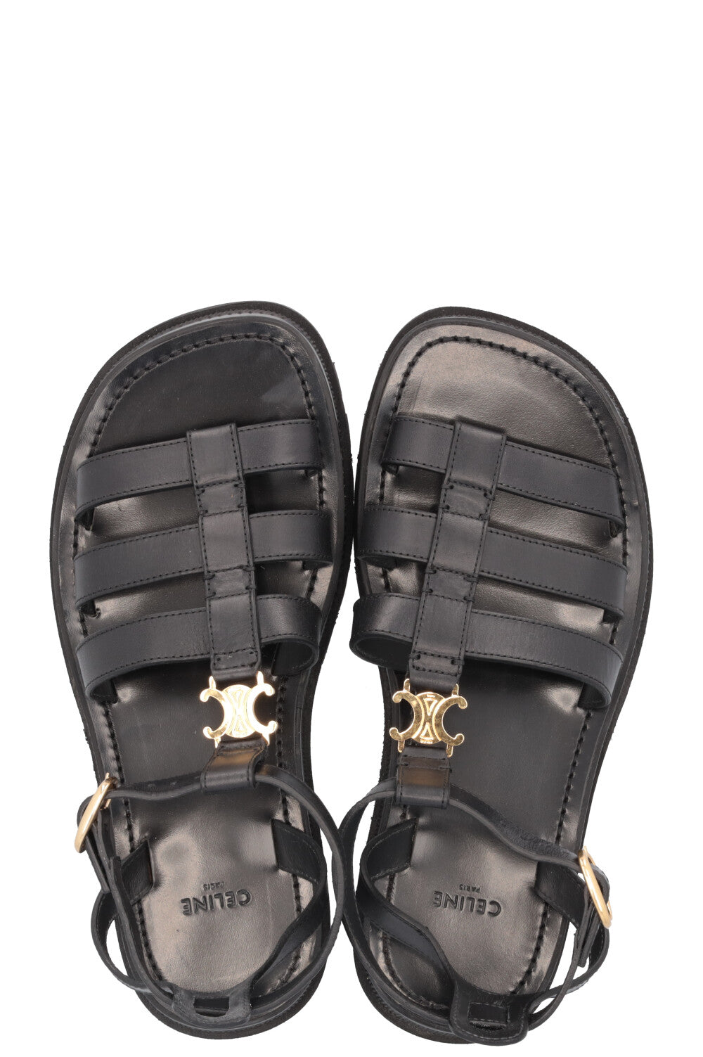 CELINE Clea Triomphe Gladiator Flats Leather Black