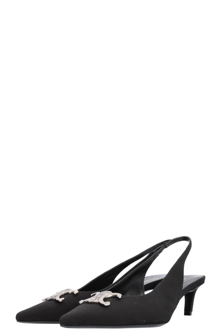 CELINE Alma Triomphe Slingback Heels Black