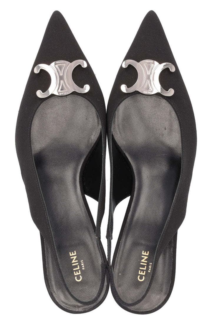 CELINE Alma Triomphe Slingback Heels Black