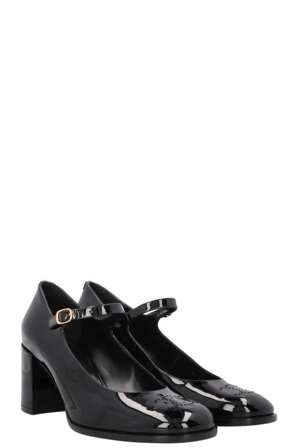 CELINE Lilly Babies Triomphe Mary Jane Heels Patent Black