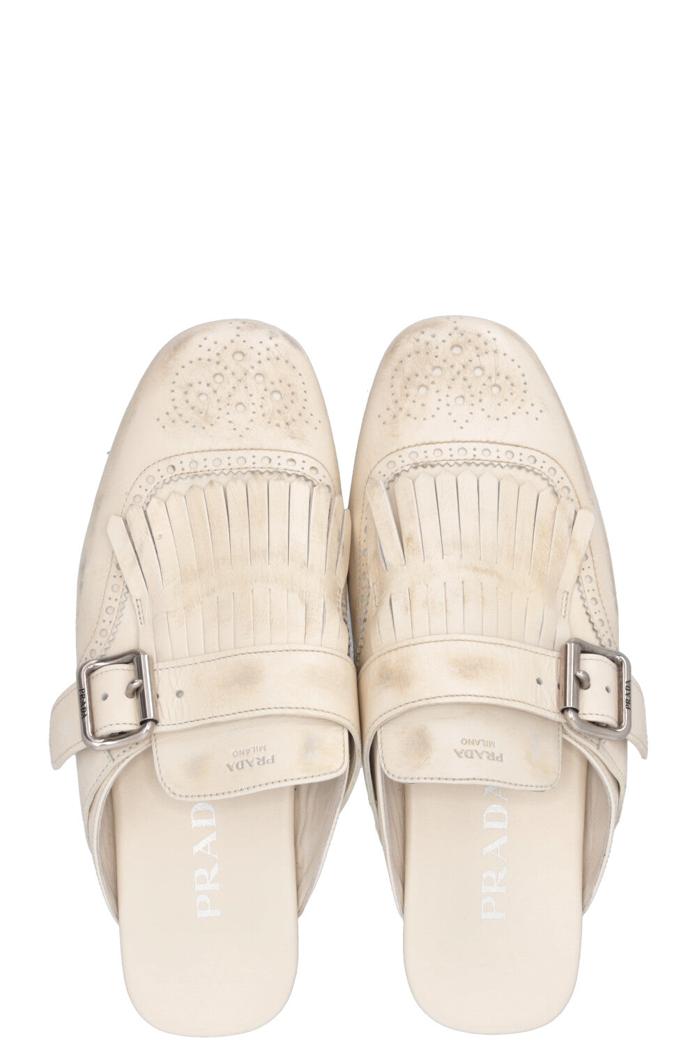 PRADA Shuffle Mules Aged Leather White