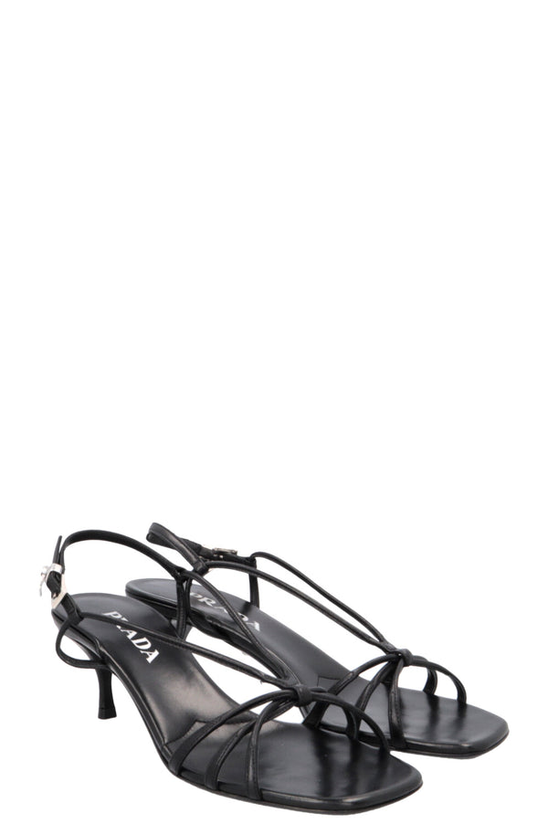 PRADA Sandales à lanières en cuir noir