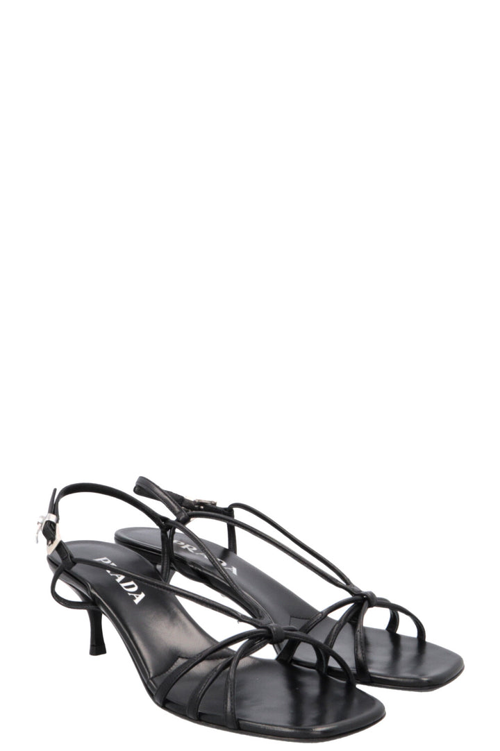 PRADA Sandales à lanières en cuir noir