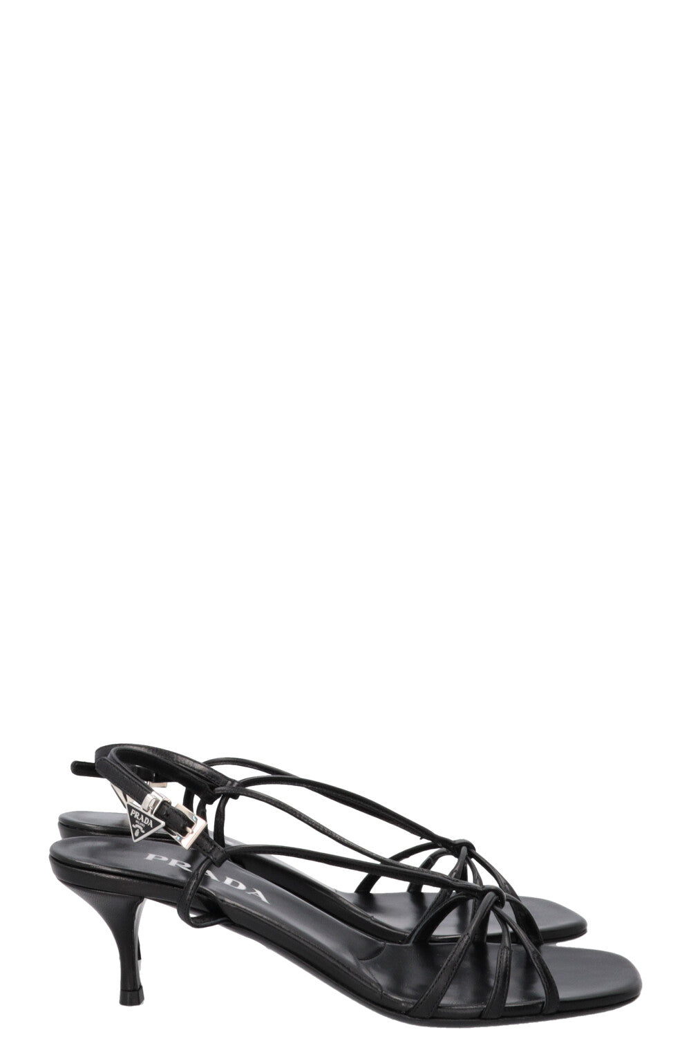 PRADA Sandales à lanières en cuir noir