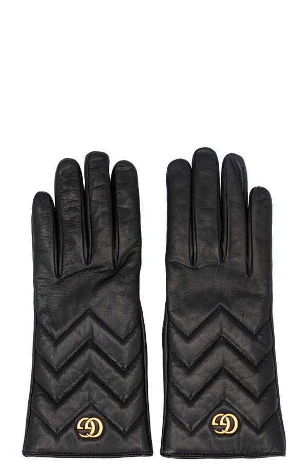 GUCCI Gants Marmont Matelassés Cuir Noir