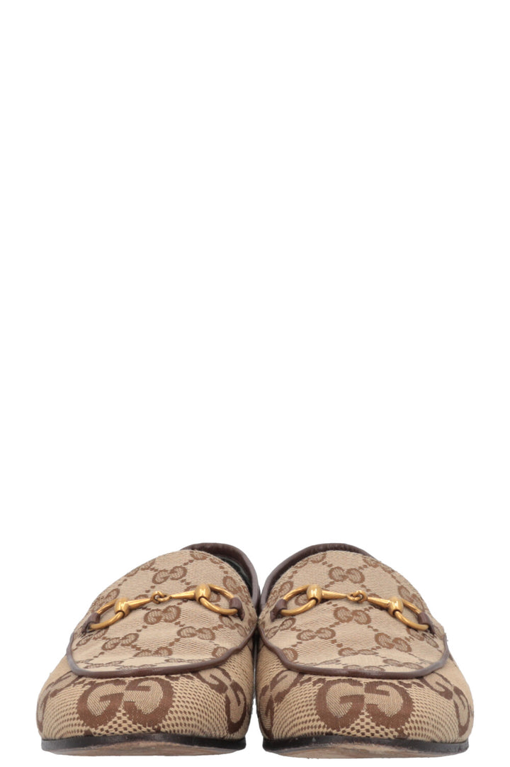 GUCCI Jordaan Loafers Supreme Giant G Canvas Sand