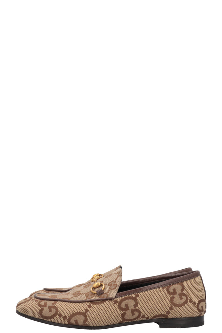GUCCI Jordaan Loafers Supreme Giant G Canvas Sand