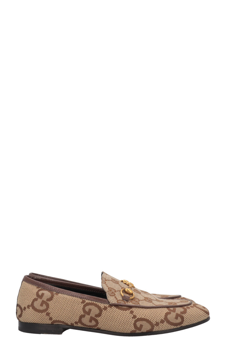 GUCCI Jordaan Loafers Supreme Giant G Canvas Sand