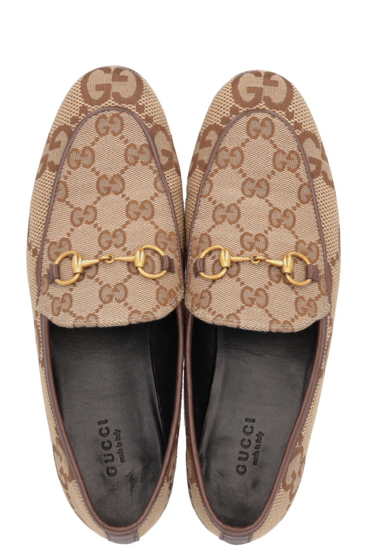 GUCCI Jordaan Loafers Supreme Giant G Canvas Sand