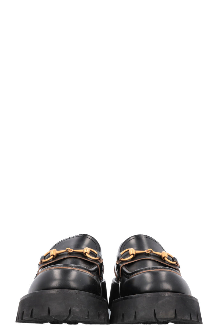 GUCCI Bee Embroidered Horsebit Platform Loafers Black