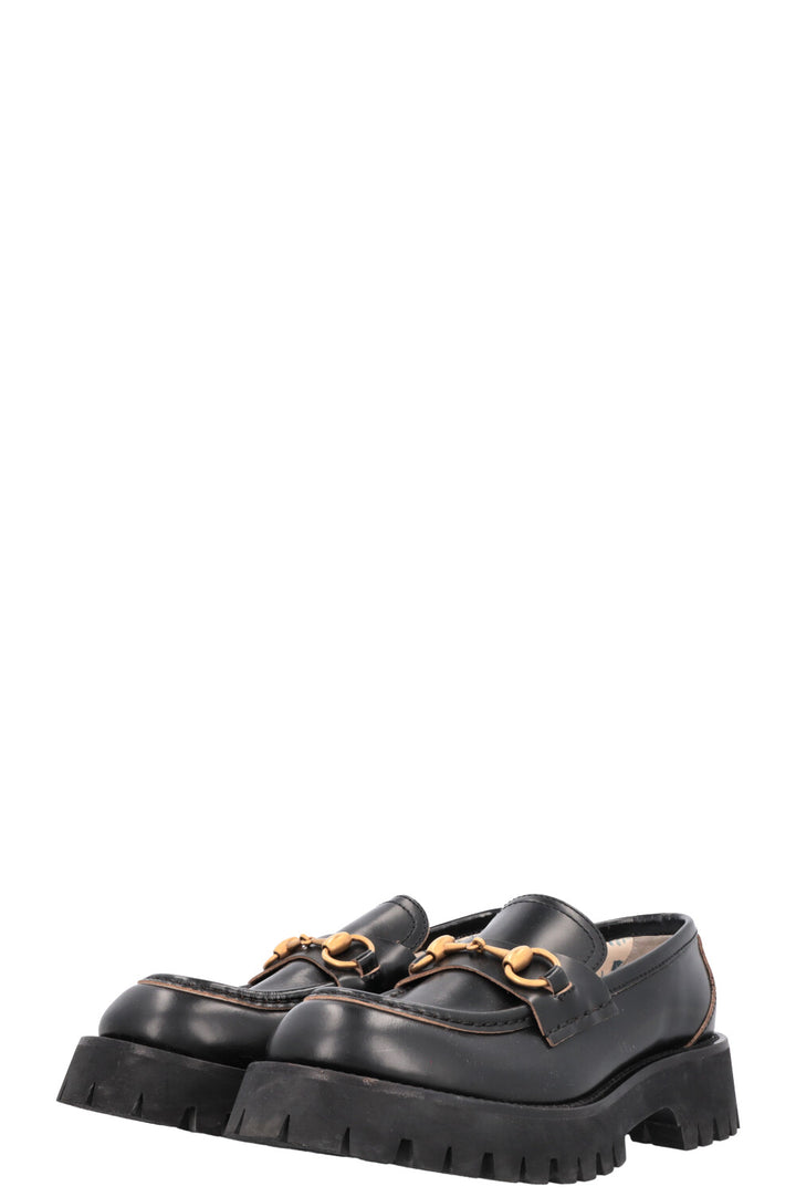 GUCCI Bee Embroidered Horsebit Platform Loafers Black