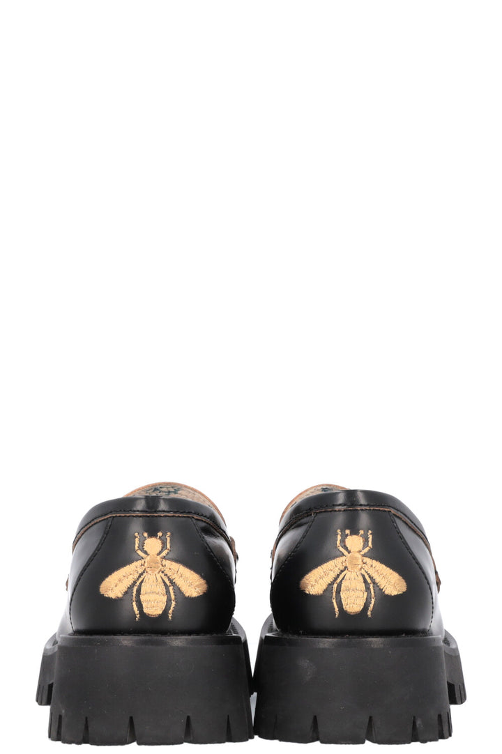 GUCCI Bee Embroidered Horsebit Platform Loafers Black
