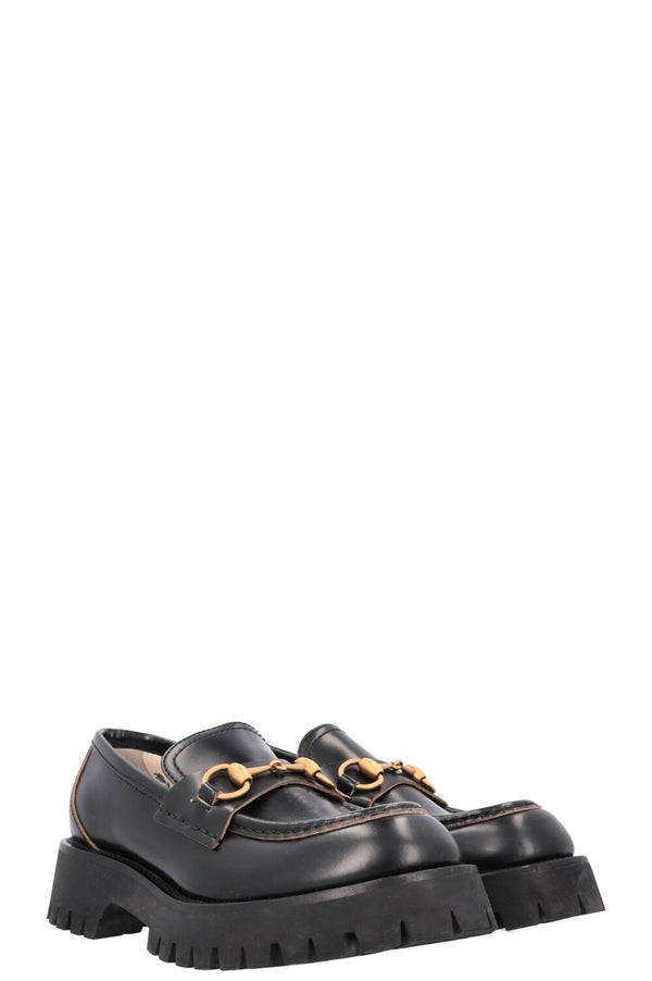 GUCCI Bee Embroidered Horsebit Plateau Loafers Black
