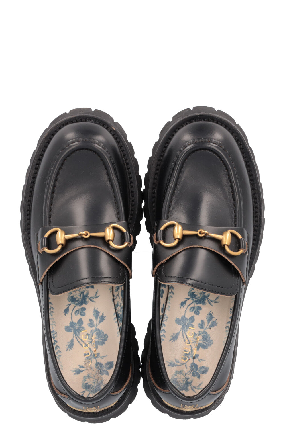 GUCCI Bee Embroidered Horsebit Plateau Loafers Black REAWAKE