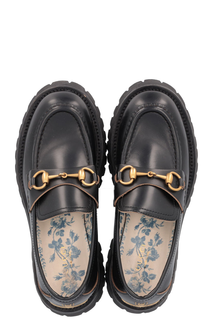 GUCCI Bee Embroidered Horsebit Platform Loafers Black