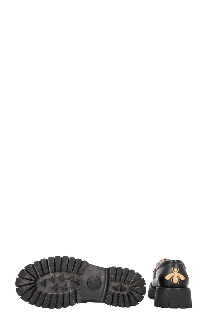 GUCCI Bee Embroidered Horsebit Platform Loafers Black