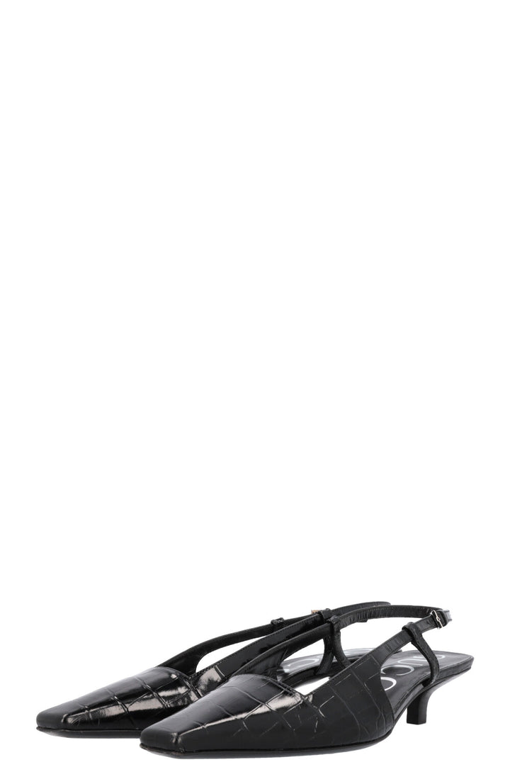 GUCCI Aria Talons à bride arrière en relief croco Noir