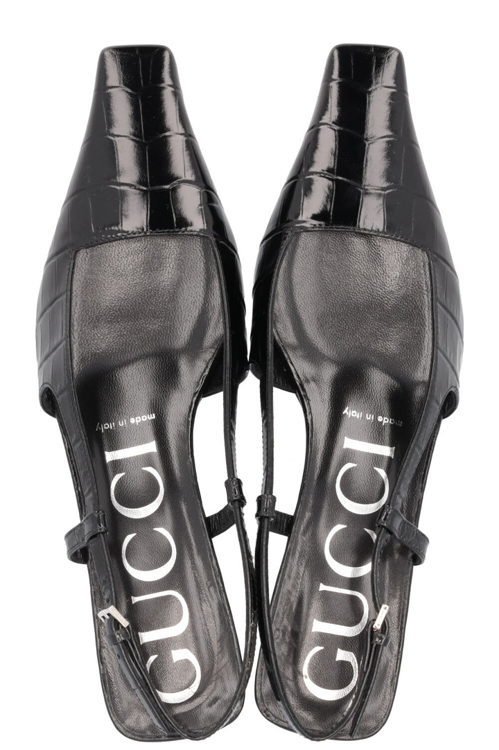 GUCCI Aria Talons à bride arrière en relief croco Noir