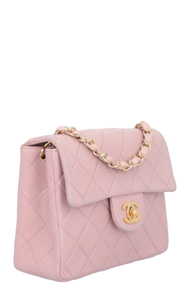 CHANEL Mini Square Flap Bag Leather Pink
