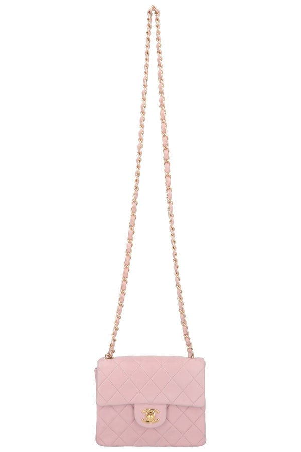CHANEL Mini Sac à Rabat Carré Cuir Rose