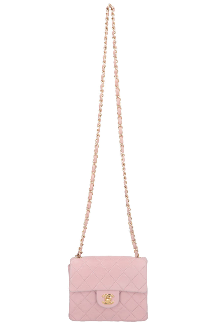 CHANEL Mini Square Flap Bag Leather Pink