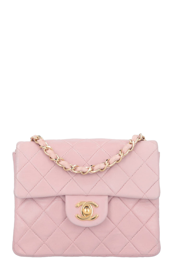 CHANEL Mini Square Flap Bag Leather Pink
