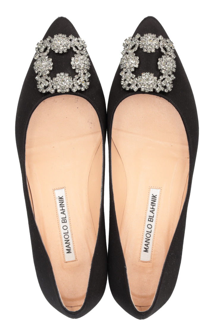 MANOLO BLAHNIK Hangisi Flats Soie Noir