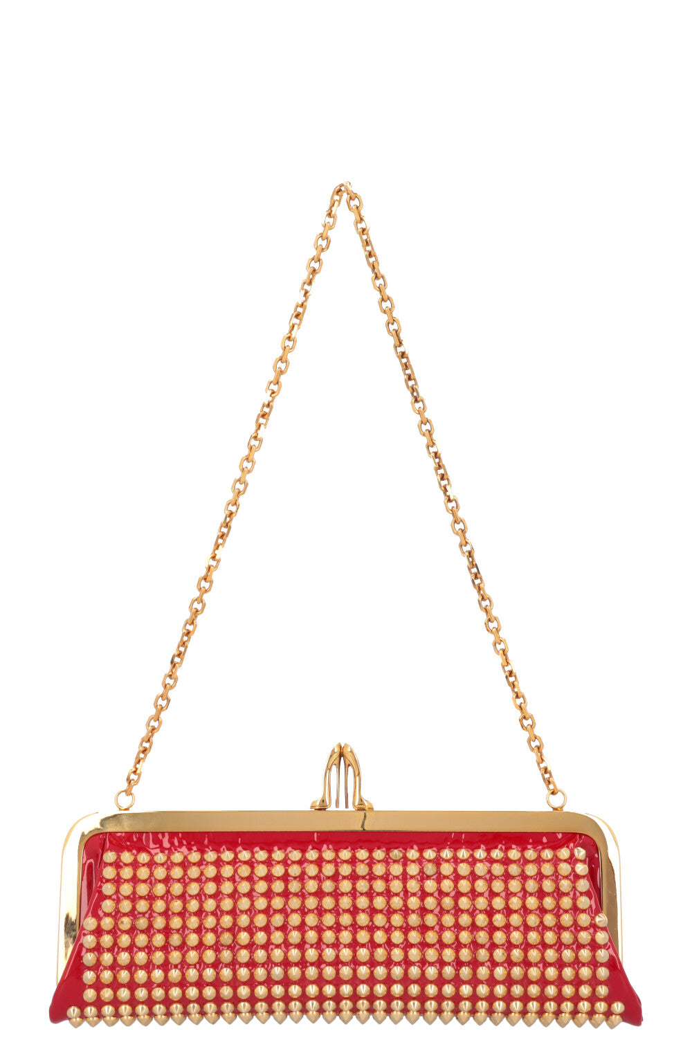 CHRISTIAN LOUBOUTIN Miss Loubi Spike Clutch Red Gold