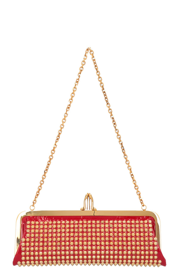 CHRISTIAN LOUBOUTIN Miss Loubi Spike Clutch Red Gold