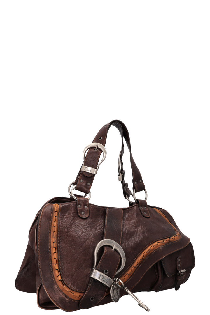 CHRISTIAN DIOR Large Gaucho Bag Leather Brown