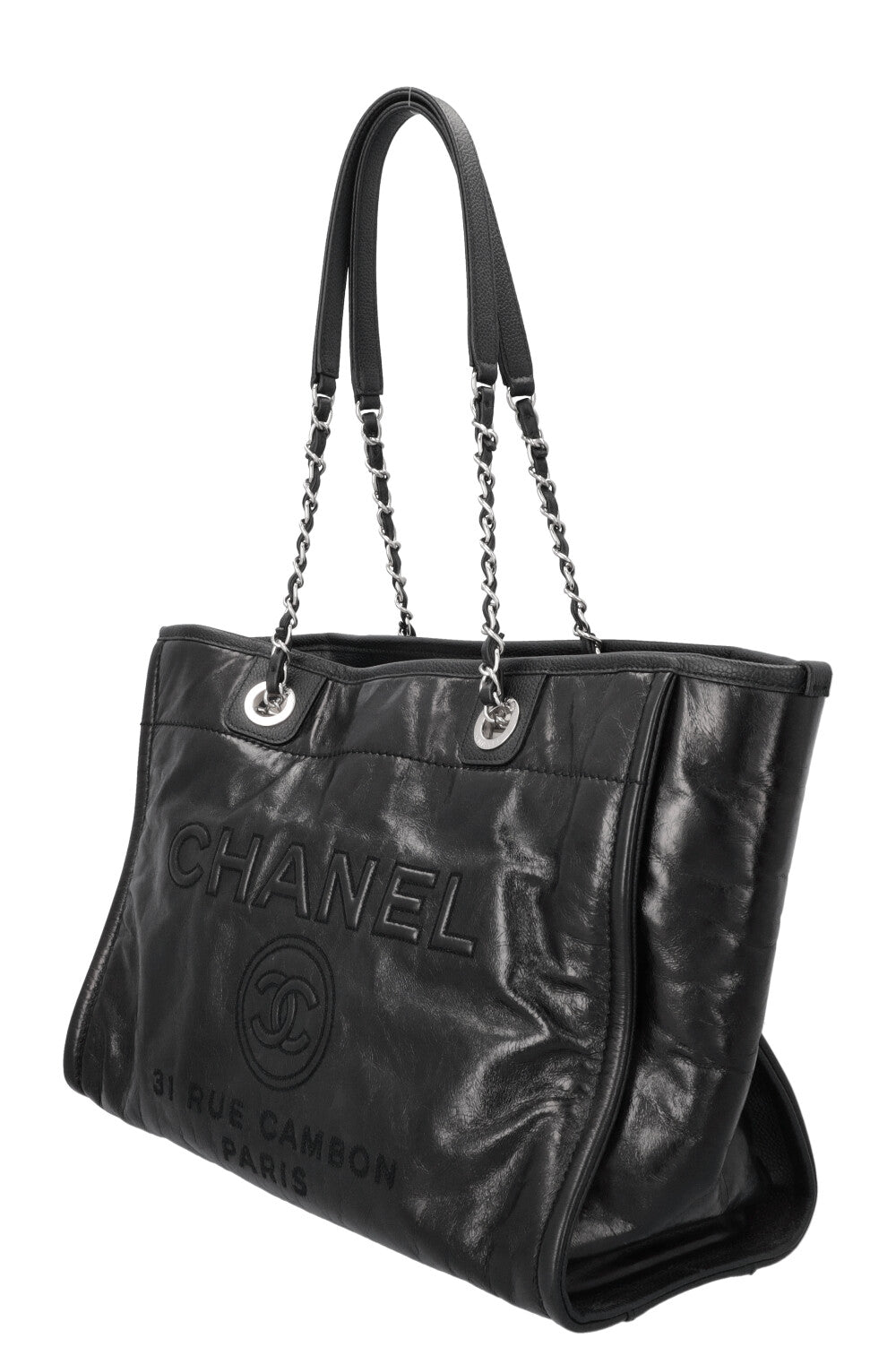 CHANEL Small Deauville Bag Patent Black