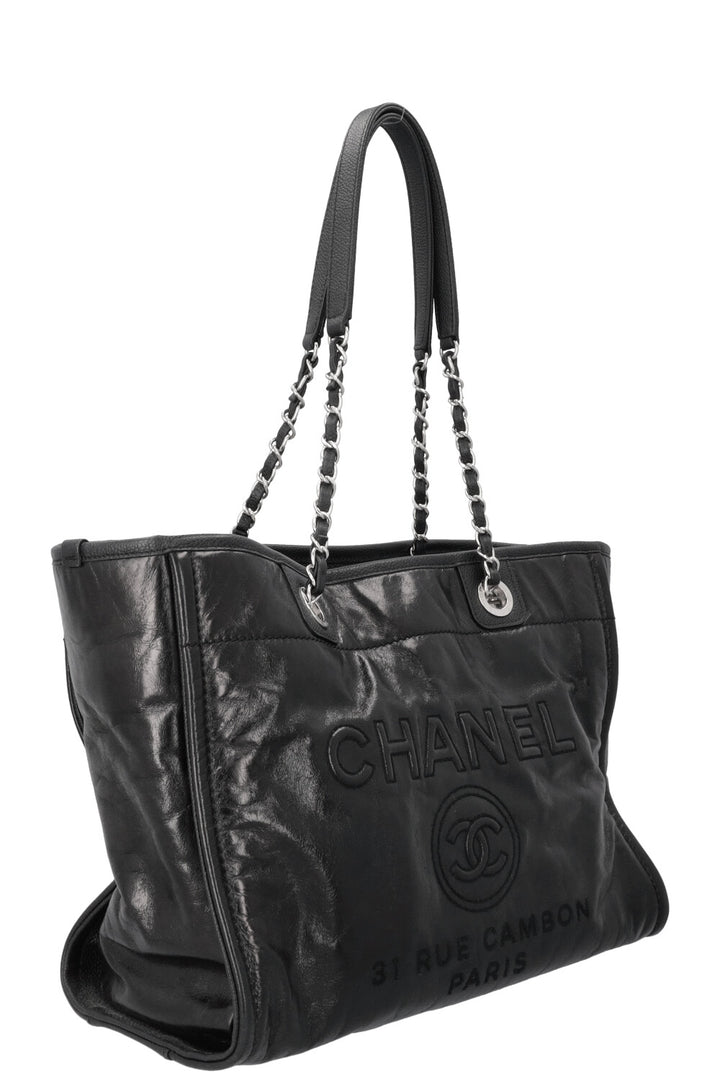CHANEL Small Deauville Bag Patent Black