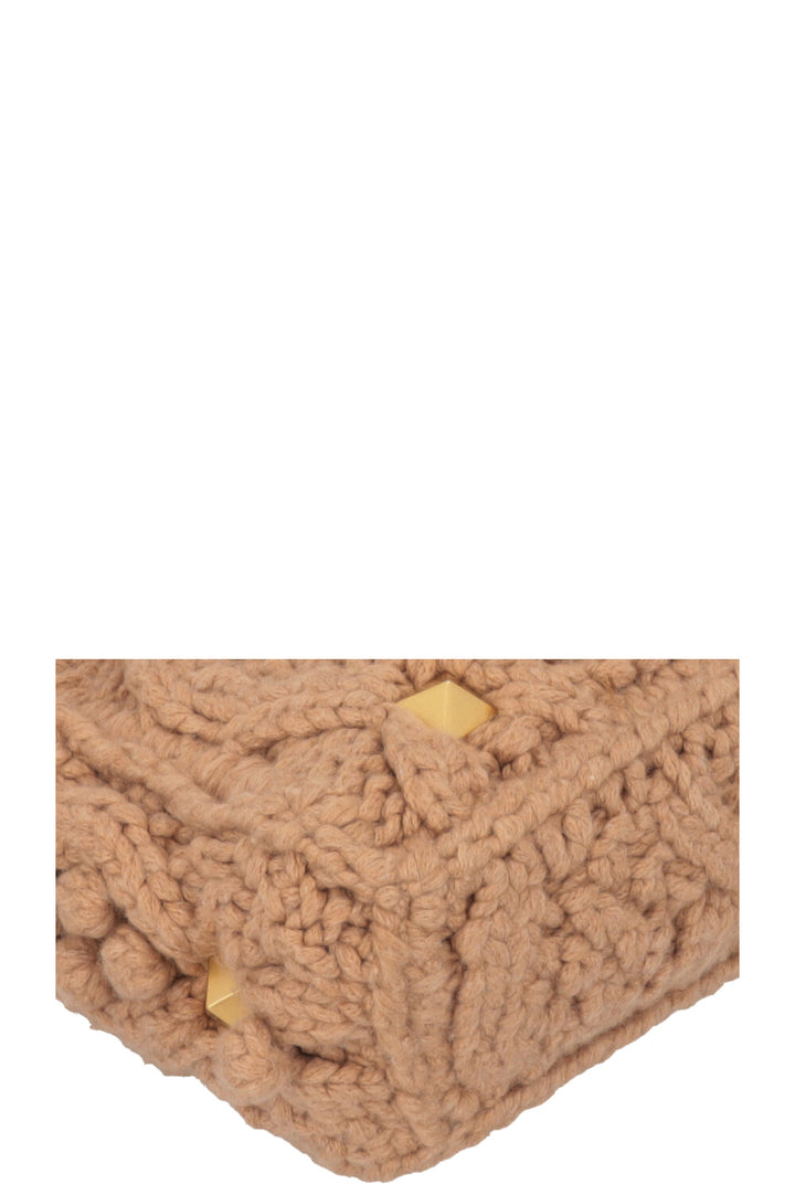 VALENTINO Roman Stud Cable Knit Bag Beige