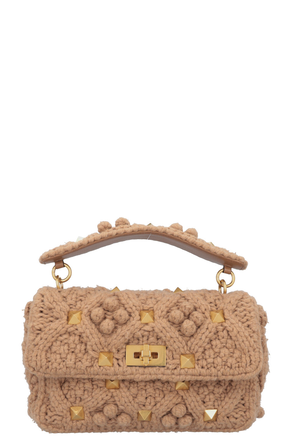 VALENTINO Roman Stud Cable Knit Bag Beige