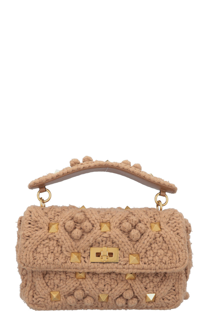 VALENTINO Roman Stud Cable Knit Bag Beige