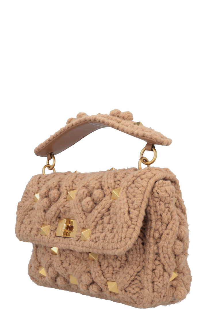 VALENTINO Roman Stud Cable Knit Bag Beige