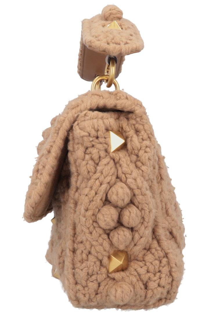 VALENTINO Roman Stud Cable Knit Bag Beige