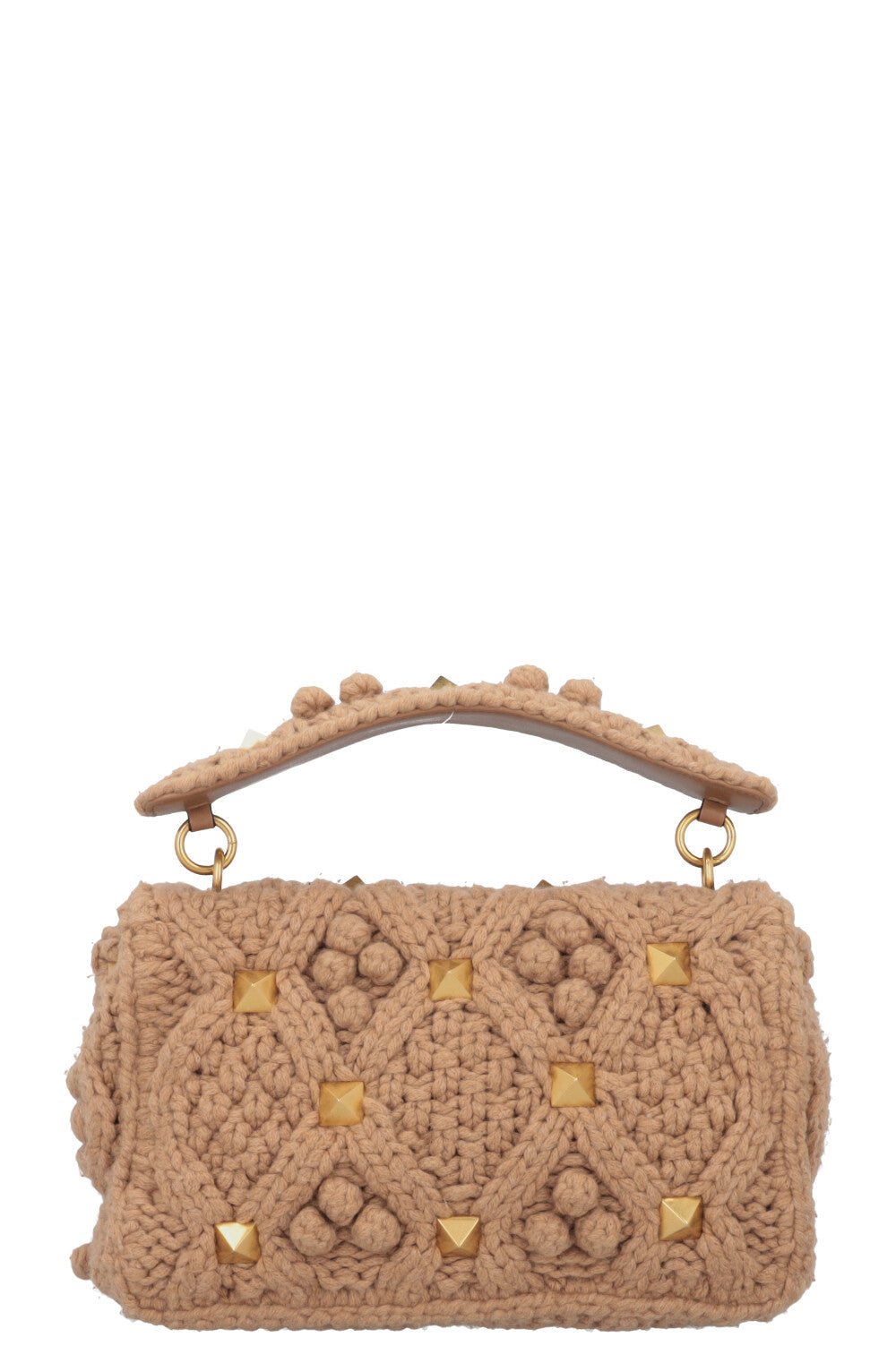 VALENTINO Roman Stud Cable Knit Bag Beige