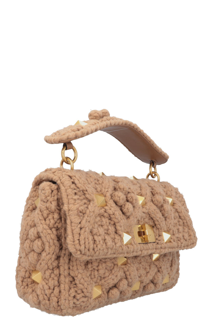VALENTINO Roman Stud Cable Knit Bag Beige