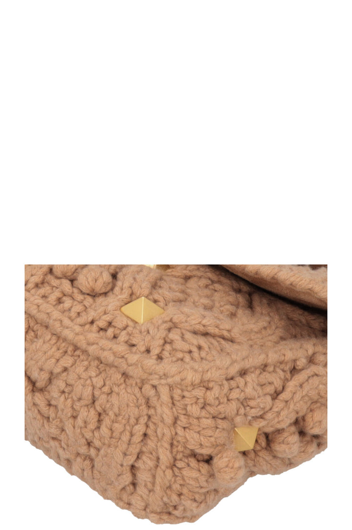 VALENTINO Roman Stud Cable Knit Bag Beige
