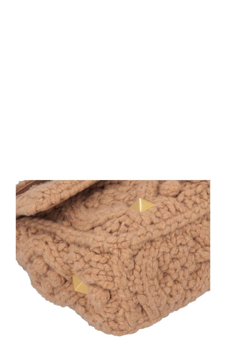 VALENTINO Roman Stud Cable Knit Bag Beige