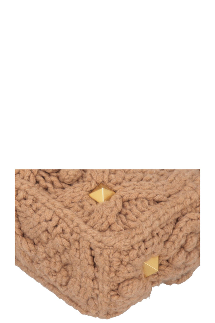 VALENTINO Roman Stud Cable Knit Bag Beige