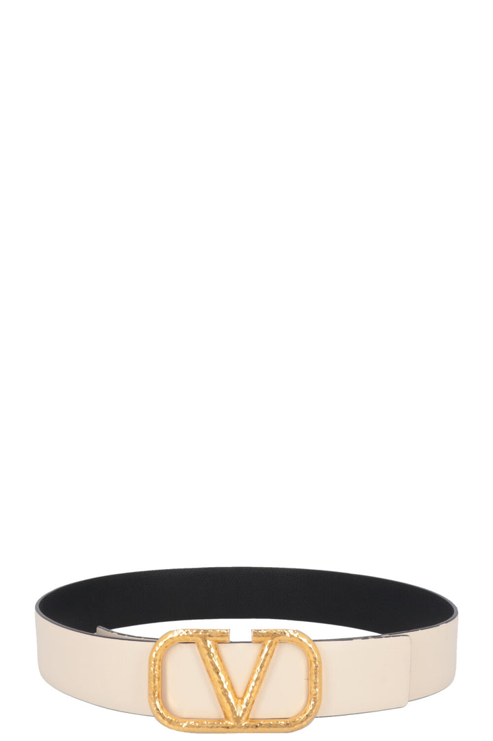 VALENTINO Reversible V Logo Belt Leather Ivory Black