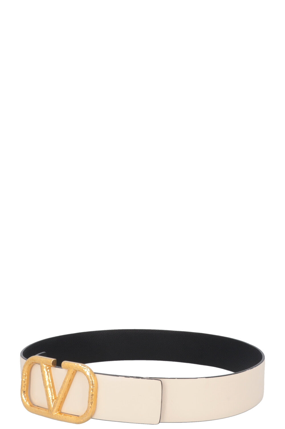 VALENTINO Reversible V Logo Belt Leather Ivory Black