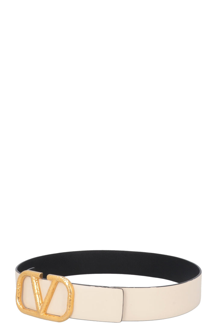 VALENTINO Reversible V Logo Belt Leather Ivory Black