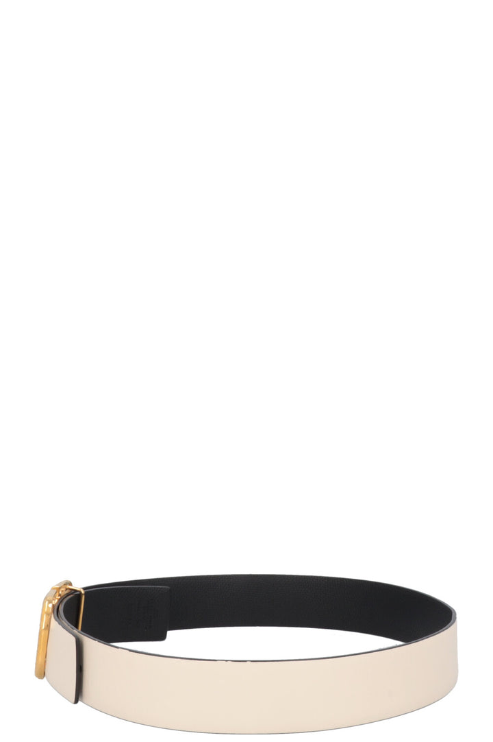 VALENTINO Reversible V Logo Belt Leather Ivory Black