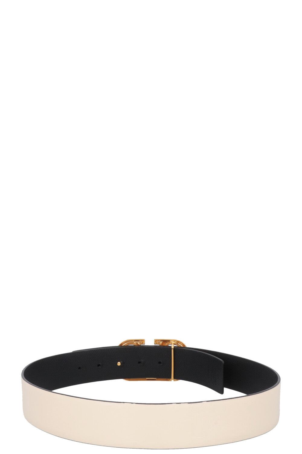 VALENTINO Reversible V Logo Belt Leather Ivory Black